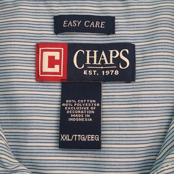 CHAPS BUTTON DOWN EASY CARE LOGO LIGHT BLUE & WHITE STRIPE, SHIRT - Picture 5 of 7